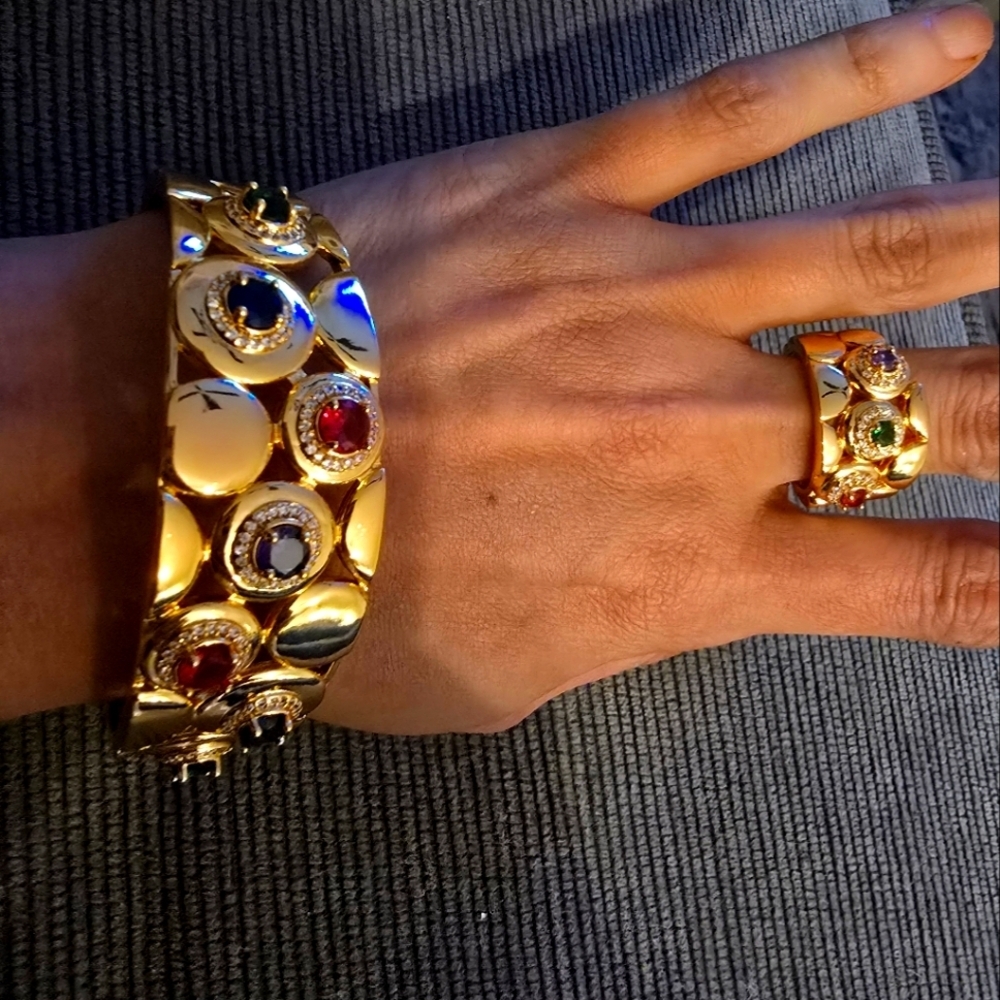 21kgp Dubai Jewelry Elegant Gold And Gemstone Bracelet And Ring Set